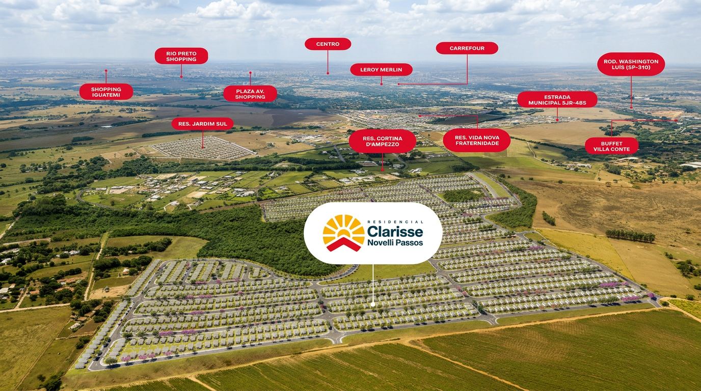 Vista aérea do Residencial Clarisse Novelli Passos e do entorno